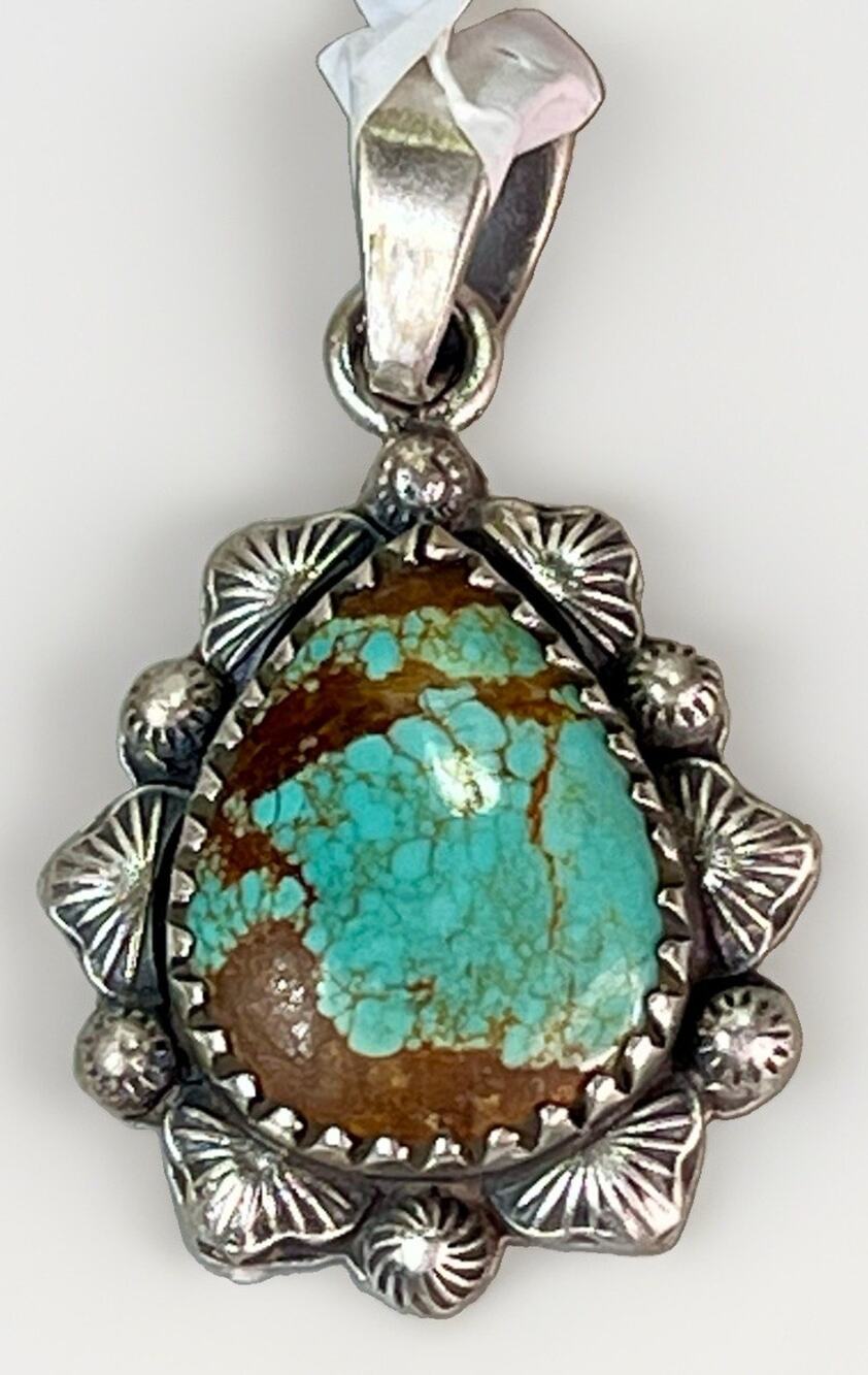 #8 Mine Turquoise 925 Sterling Silver Statement Pendant Handmade NEW